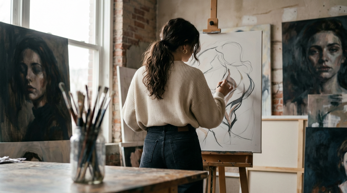 Artist painting in a creative studio